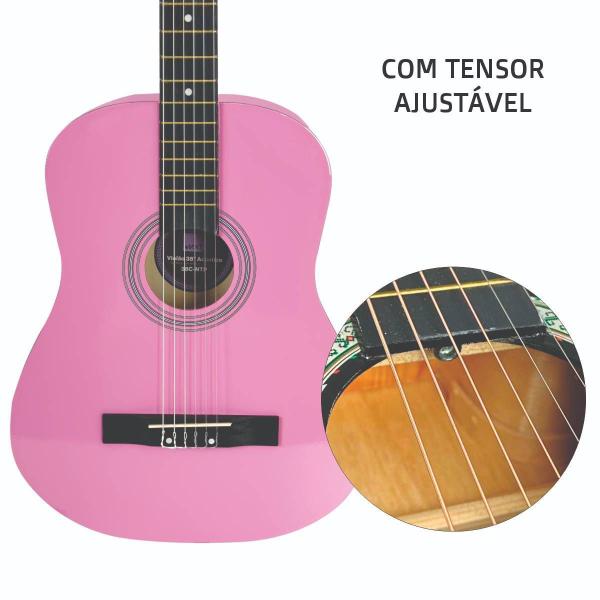 Imagem de Violão Acustico Rosa Cordas de Nylon Criança e Adulto Iniciante MXT com Tensor