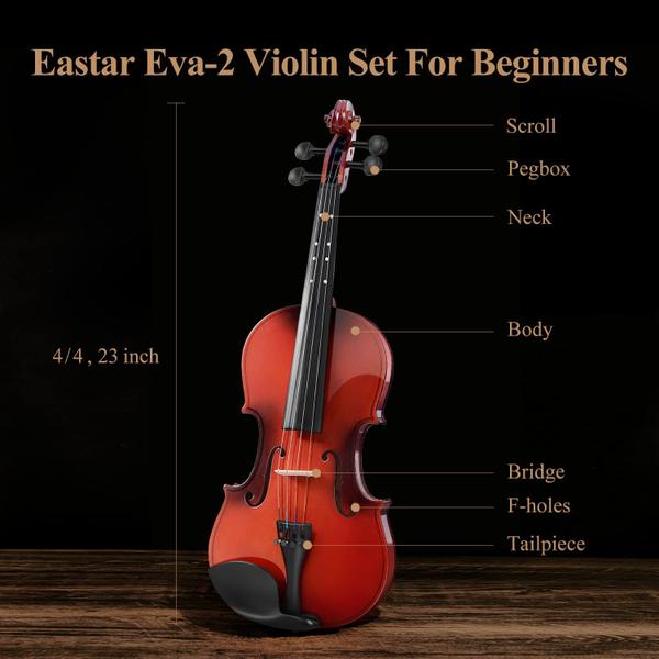 Imagem de Violino Eastar EVA-2 4/4 em tamanho real para adultos com estojo e acessórios