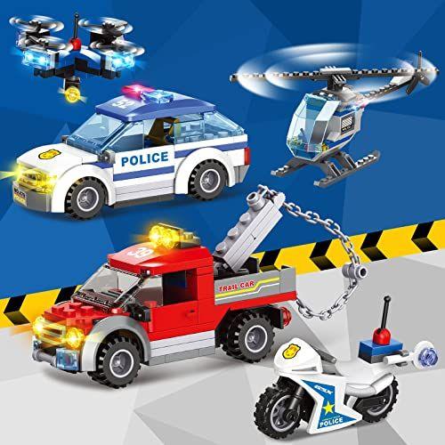 Imagem de VIOSEBN City Police Station Building Blocks Sets, City Police Prison Kits com carro de polícia, motocicleta de helicóptero, reboque e drone, Toy Building Kit Gift for Kids Boys Ages 6-12 (1001 Pieces)