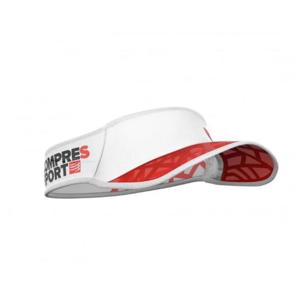 Imagem de Viseira Ultralight Spiderweb Run Tri Compressport Branco Vermelho Boné Triathlon Visor Solar Branca