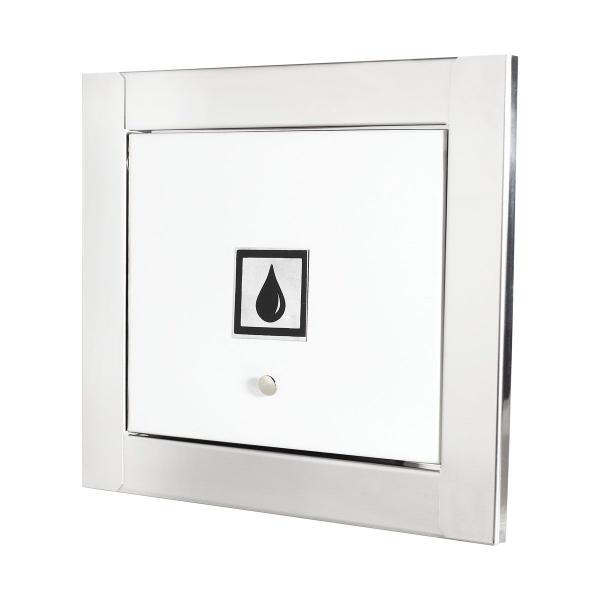 Visor de água branco com moldura em inox polida brilhante espelhada - Techinox Imagem de Visor de água branco com moldura em inox polida brilhante espelhada