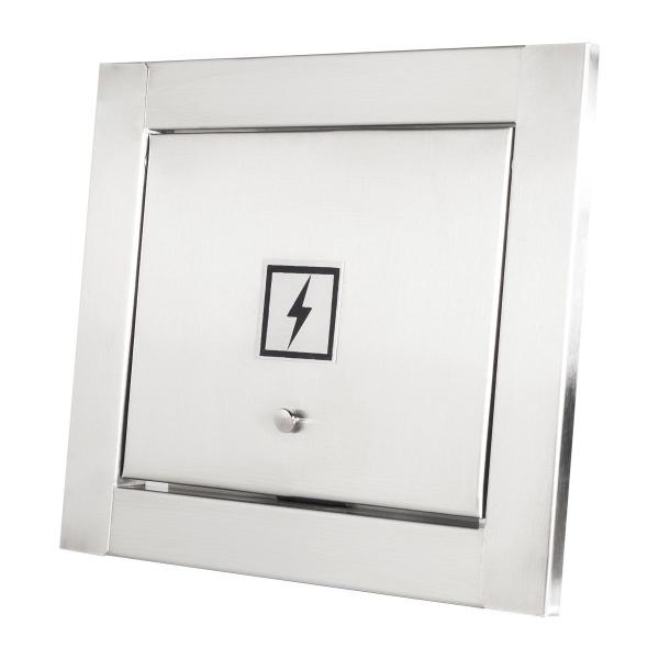 Imagem de Visor de luz energia branco com moldura em inox polida brilhante espelhada