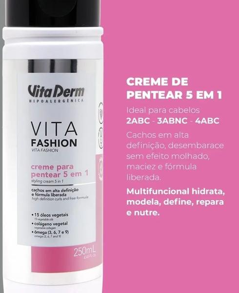 Imagem de Vita Derm Creme Para Pentear 5 Em 1 Vita Fashion Para Cabelos Cacheados E Ondulados 250ml