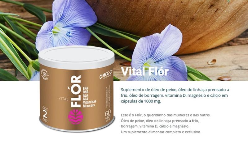 Imagem de Vital Flor (Oleo Peixe, Linhaça,Borragem,D3,Magnésio e Cálcio) com 60 cápsulas de 1,0g -Vital Atman