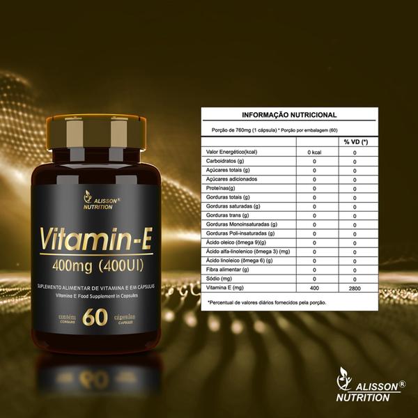 Imagem de Vitamin E 400mg 400UI 60 capsulas softgels - Alisson Nutrition