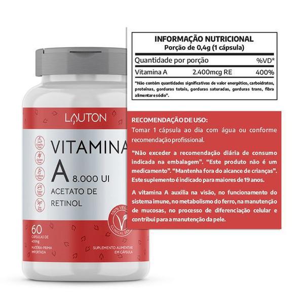 Imagem de Vitamina A 8000 UI Acetato De Retinol Premium Lauton Vegano - Kit 4