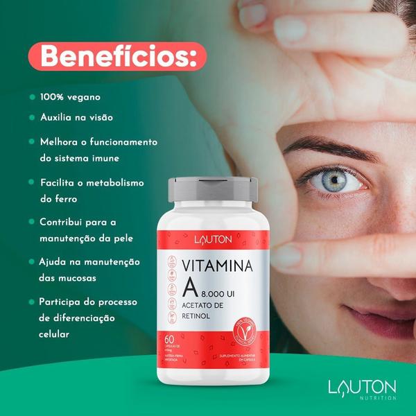 Imagem de Vitamina A 8000UI Acetato De Retinol Premium Lauton Vegano - Kit 3