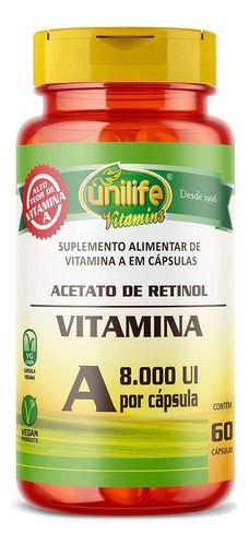 Imagem de Vitamina A Acetato De Retinol Unilife 60 Cápsulas Suplemento Alimentar