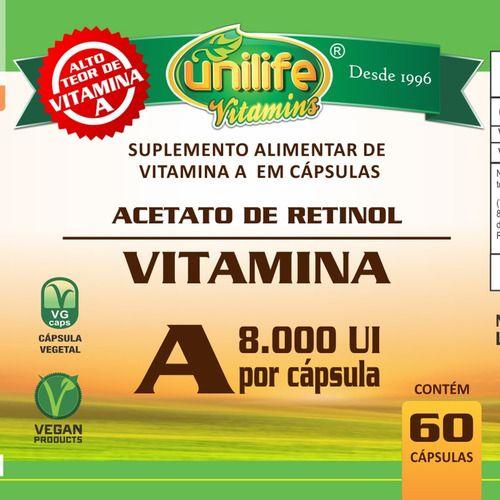 Imagem de Vitamina A Acetato De Retinol Unilife 60 Cápsulas Suplemento Alimentar