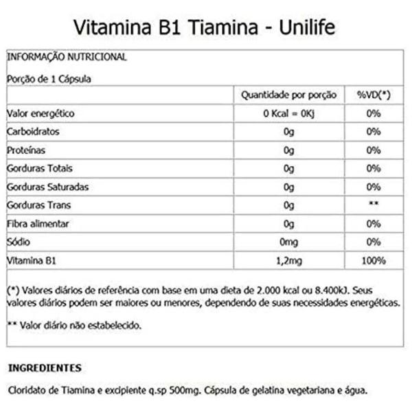 Imagem de Vitamina B1 Tiamina Vegana 60 cápsulas de 500mg