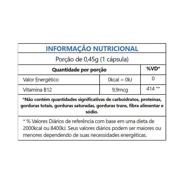 Imagem de Vitamina B12 Cobalamina Vegana 60 cápsulas de 450mg