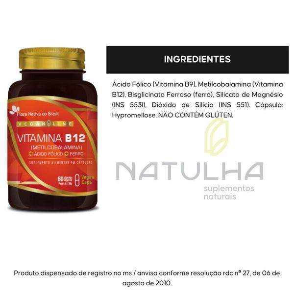 Imagem de Vitamina B12 + Ferro + Ácido Fólico 60 Vegan Caps - Flora Nativa