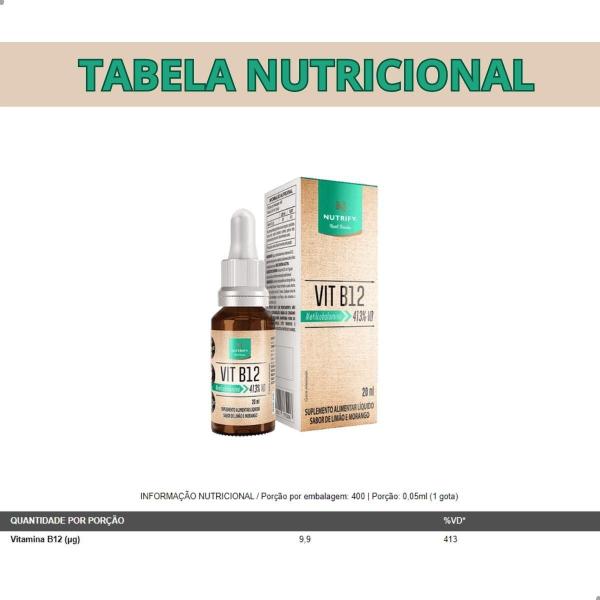 Imagem de Vitamina B12 Metilcobalamina 413% VD 20ml Nutrify