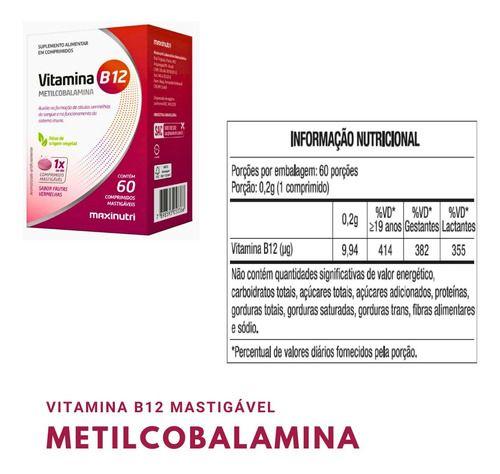 Imagem de Vitamina B12 Metilcobalamina Mastigáveis Nutri 60cp Kit  com 2