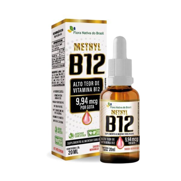 Imagem de Vitamina B12 Sublingual Metilcobalamina 9,94mcg Gotas Sabor Morango 20ml Flora Nativa