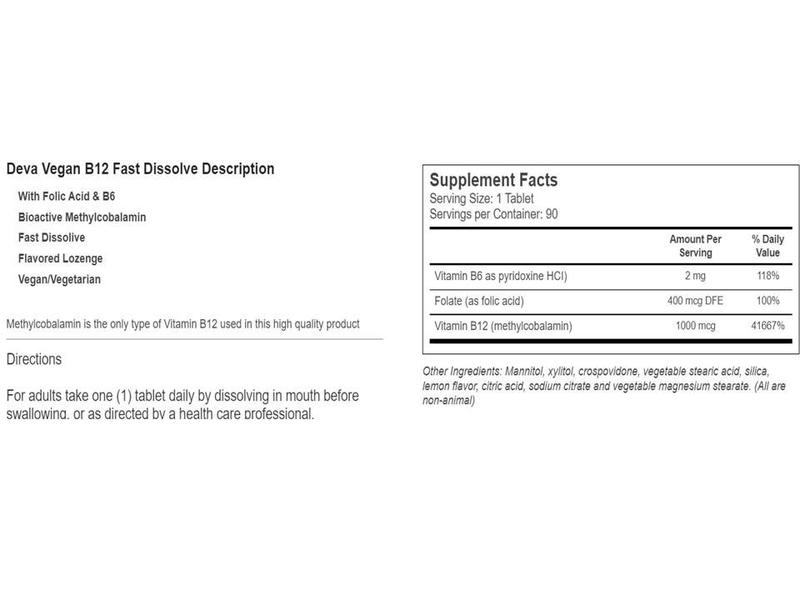 Imagem de Vitamina B12 Vegana DEVA 1000mcg 90caps Sublingual Importado