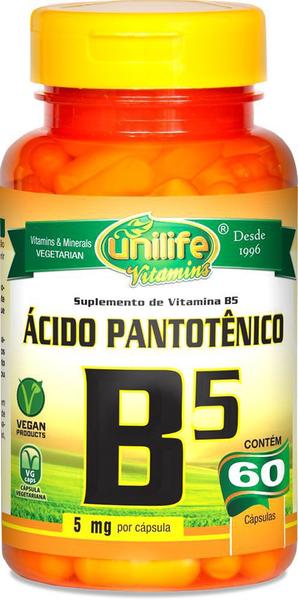 Imagem de Vitamina B5 Ácido Pantotênico Unilife 60 cápsulas de 500mg