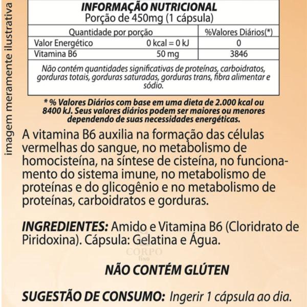 Imagem de Vitamina B6 Alto Teor Piridoxina Apenas 1 Ao Dia 60Caps Duom