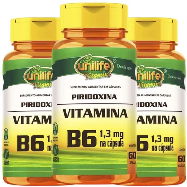 Imagem de Vitamina B6 Piridoxina Vegana 60 caps 500mg Kit com 3