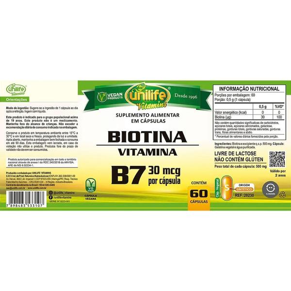 Imagem de Vitamina B7 Biotina 60 capsulas 500 mg Kit com 3