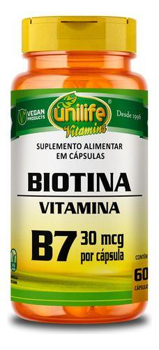 Imagem de Vitamina B7 Biotina 60 Cápsulas 500mg Unilife