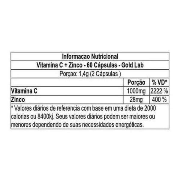 Imagem de Vitamina c 1000mg + zinco 28mg gold lab com 60 cápsulas