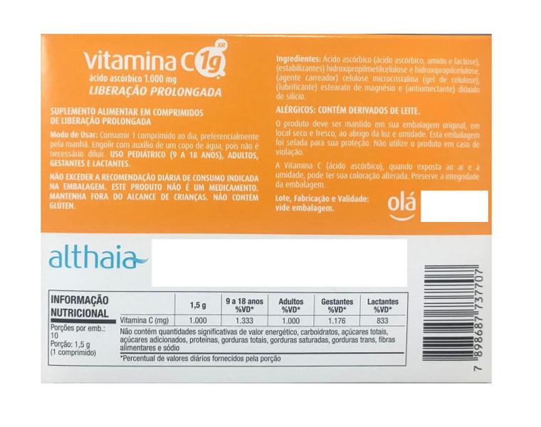 Imagem de Vitamina C 1Gr Xr Liberação Prolongada Com 10Cp  Equaliv