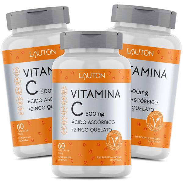 Imagem de Vitamina C 500mg + Zinco Quelato Vegano 60 caps Lauton - Kit 3