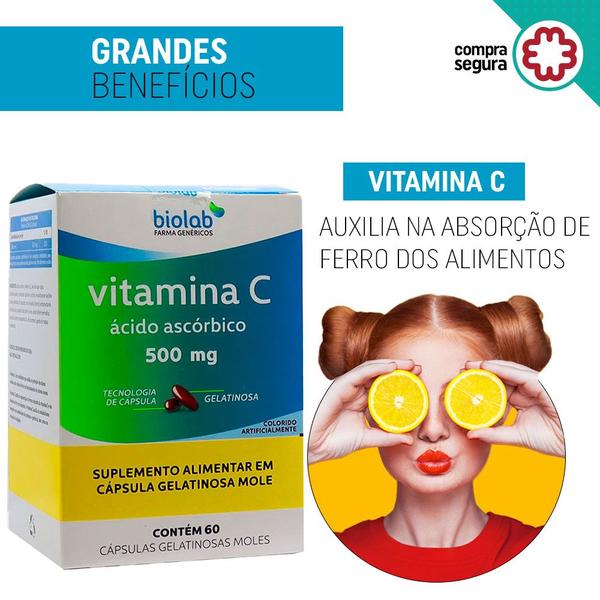 Imagem de Vitamina C Ácido Ascórbico 500mg - 60caps Gelatinosa