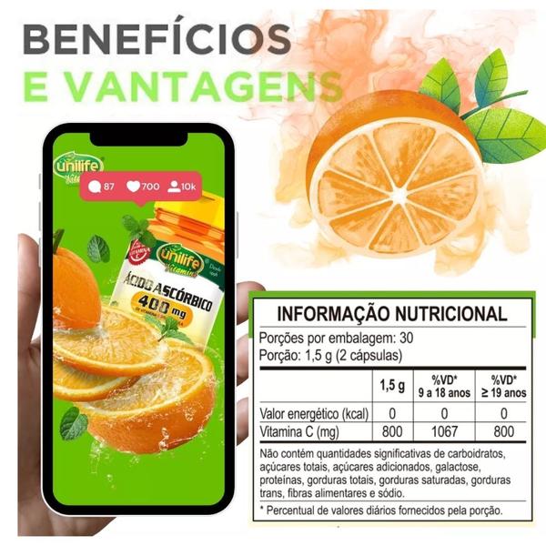 Imagem de Vitamina C Ácido Ascórbico Vegana 60 cápsulas