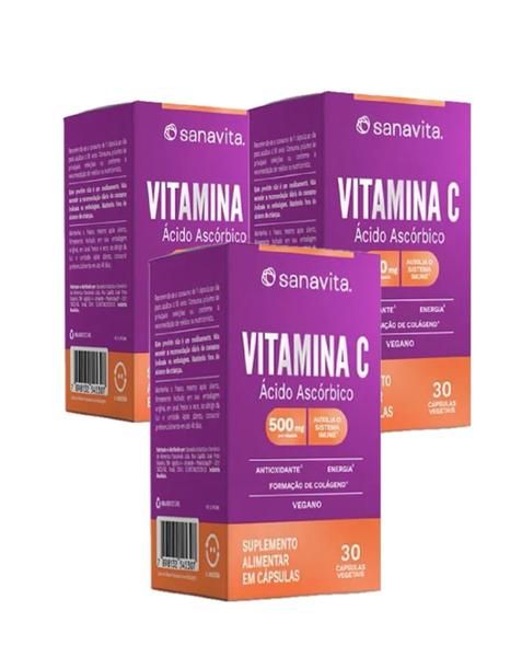 Imagem de Vitamina C com 30 cápsulas Vegetais-Sanavita-Kit com 03 unidades 