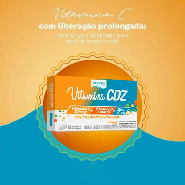 Imagem de Vitamina C + D + Zinco Liberação Prolongada 30 Comprimidos Equaliv