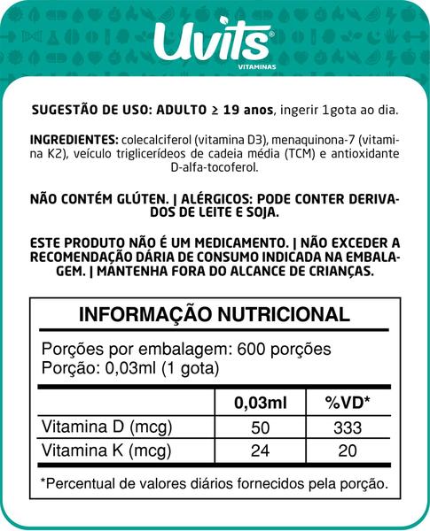 Imagem de Vitamina D3 10.000ui + K2 120mcg Em 5 Gotas -120 Doses Uvits