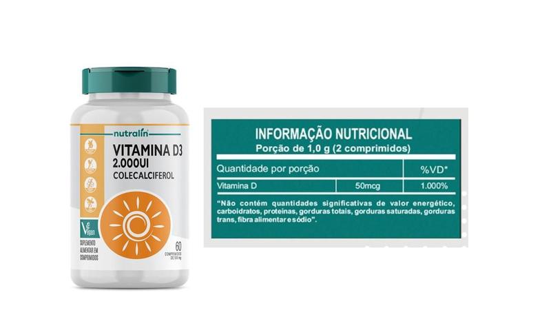 Imagem de Vitamina D3 2.000UI 60 Cápsulas Não Contém Glúten e Lactose