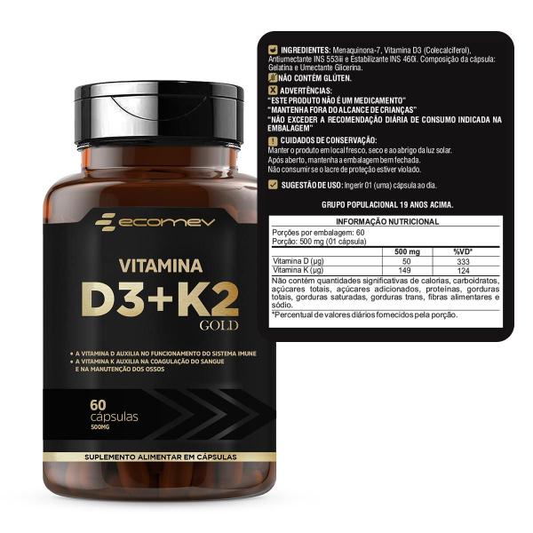 Imagem de Vitamina D3 2.000UI + K2 Mk-7 149mcg 60 Cáps (2 Meses de Uso) Ecomev