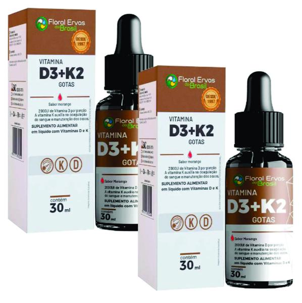 Imagem de Vitamina D3 2000ui  Vitamina K2 MK7 Original 2 Frascos  de 30 ml  Floral Ervas