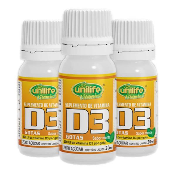 Imagem de Vitamina D3 em Gotas Sabor Menta 20ml Kit com 3