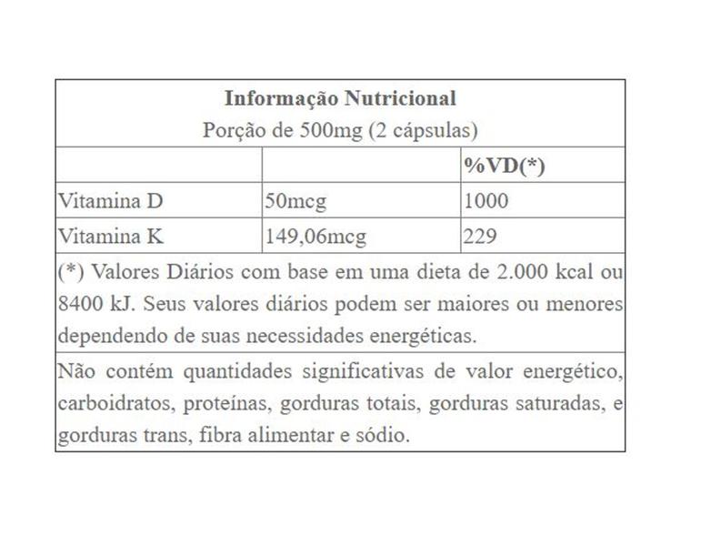 Imagem de Vitamina D3 + K2 - Colecalciferol + Menaquinona 7 - 60 cápsulas