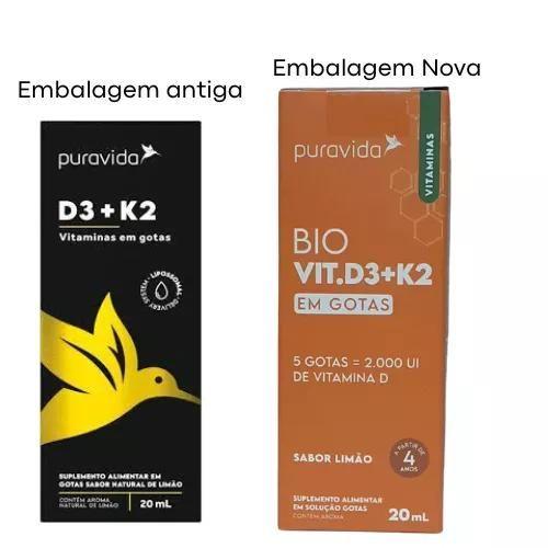 Imagem de Vitamina  D3+K2 Em Gotas Puravida Sabor Limão 20ml