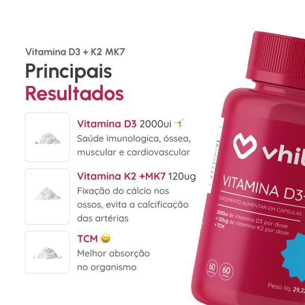 Imagem de Vitamina D3 K2 MK7 e TCM Com 2000ui de 60 cápsulas Vhita 3 unidades