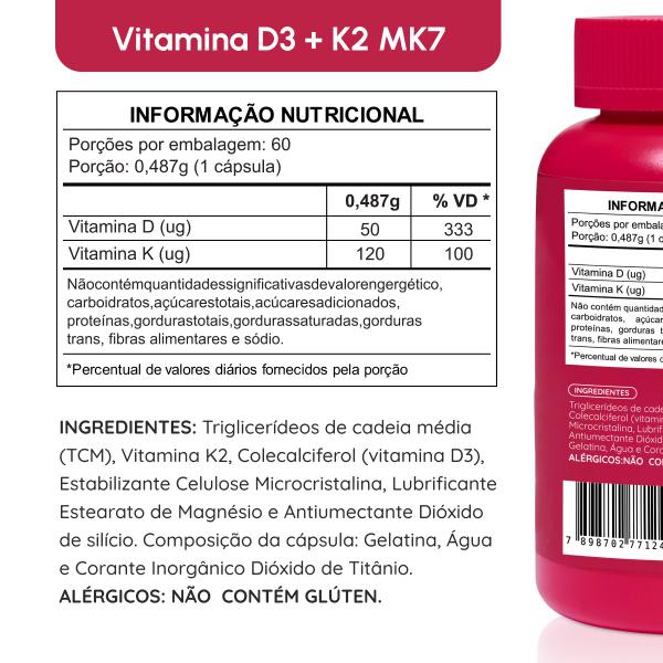 Imagem de Vitamina D3 K2 MK7 e TCM com 2000ui de 60 cápsulas Vhita