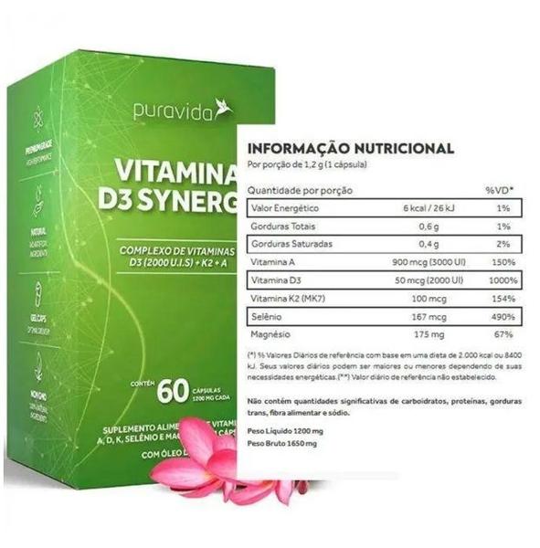 Imagem de Vitamina D3 Synergy Complexo de Vitaminas 60 Caps - Puravida