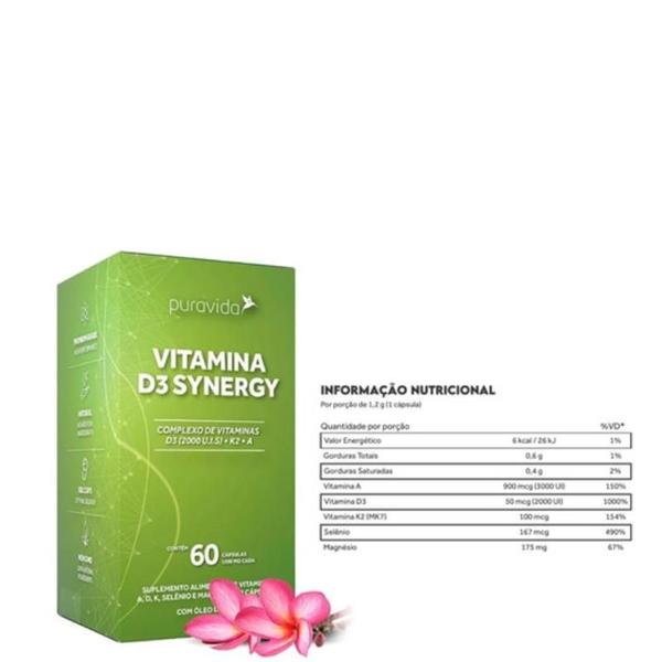 Imagem de  Vitamina D3 Synergy , K2, A E Magnesio, 60 Un Pura Vida