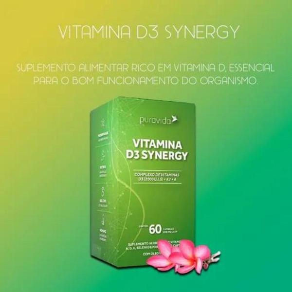 Imagem de Vitamina D3 Synergy Pura vida D3 2.000ui + K2 + A  60 Cap