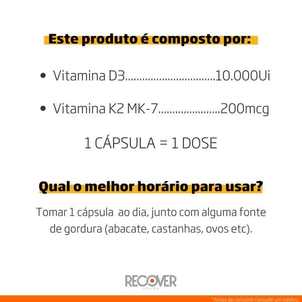 Imagem de Vitamina D3 + Vitamina K2 Mk-7 - 60 Cápsulas (60 Doses) - Recover Farma