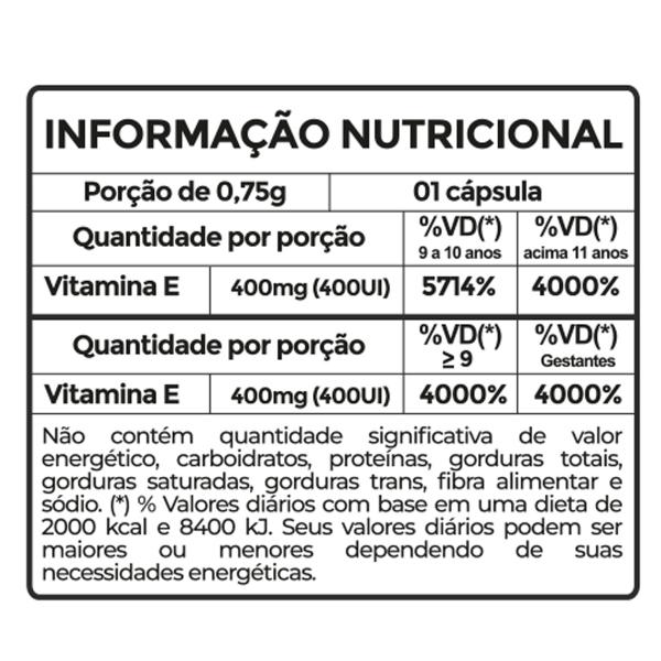 Imagem de Vitamina E Concentrada 400mg 60 Cápsulas Softgel