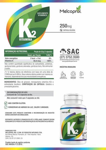 Imagem de Vitamina K2 60 cáps 250 mg - Melcoprol