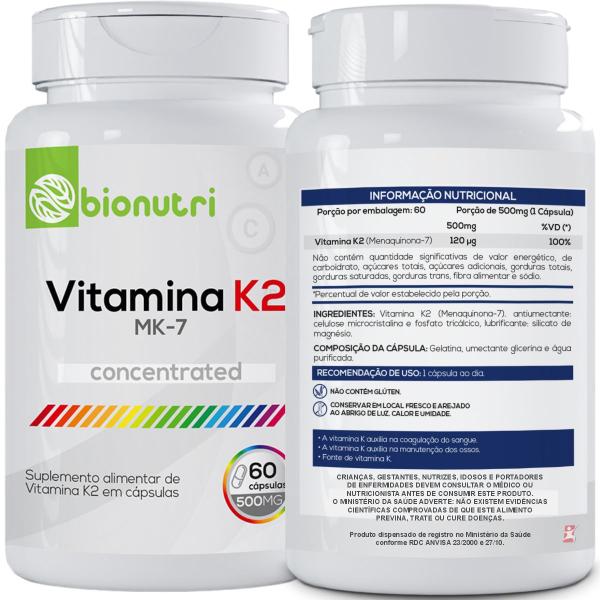 Imagem de Vitamina k2 concentrada menaquinona mk-7 60 caps - bionutri