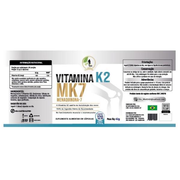 Imagem de Vitamina K2 Menaquinona 7 Mk7 - 120 Cáps - Fits Life