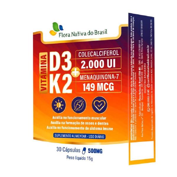 Imagem de Vitamina K2 Menaquinona + D3 Colecalciferol 30 Cáps 500mg + Colágeno Tipo 2 40mg uc2 30 Caps